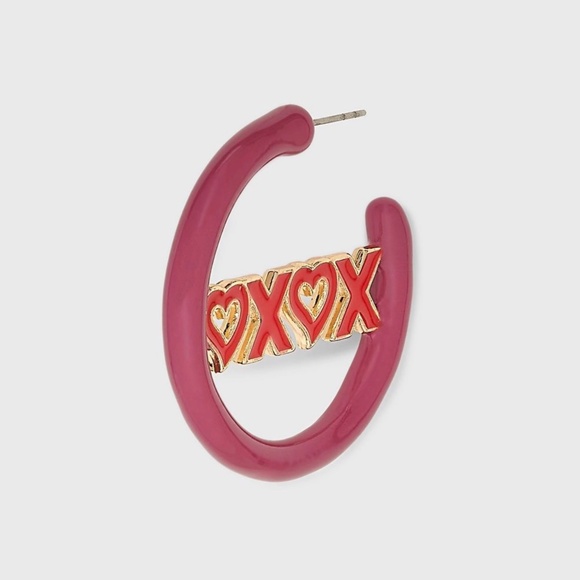 SUGARFIX by BaubleBar "Hugs and Kisses" Hoop Statement Earrings - Dark Pink - Picture 5 of 5